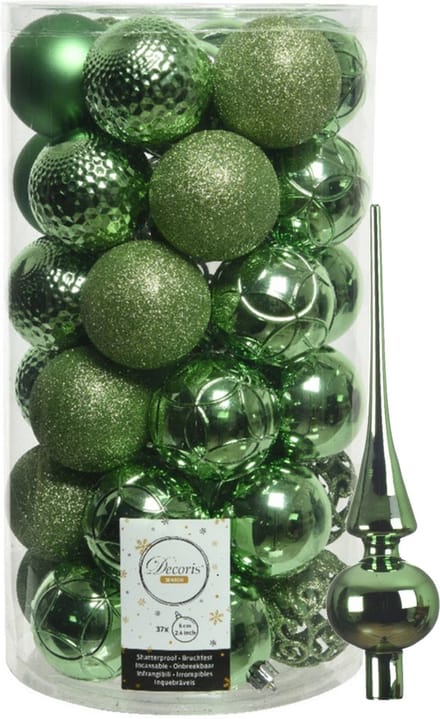 Kunststof kerstballen D6 cm - incl. glazen piek glans - groen