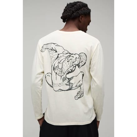 Oversized Spiderman Lange Mouw Acid Wash Licentie Print T-shirt | Stonewashed | Size Small