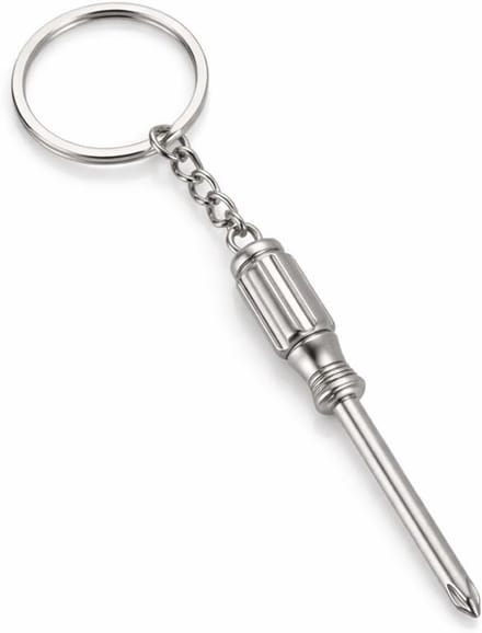 Mini Schroevendraaier - Sleutelhanger Gereedschap - Klusjes Onderweg - Grappig Ontwerp - Compact Formaat - Zilverkleurig