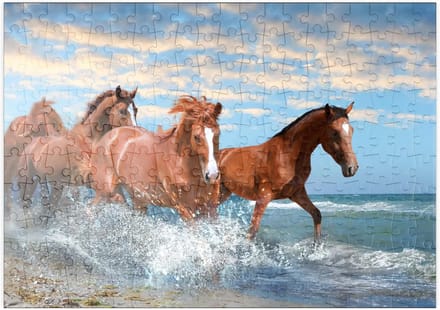 Mooie Paarden Over Zee Strand Puzzel 200 Stukjes - Premium Legpuzzel