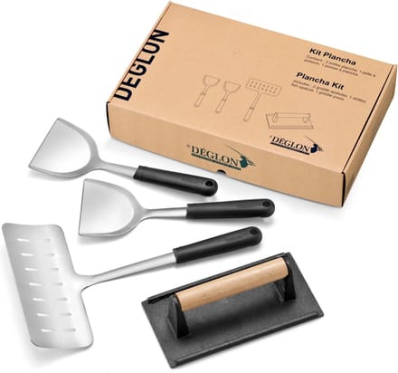 Déglon Plancha Bakplaat Set – Ergonomische Spatels & Voedselpers – 4-delig