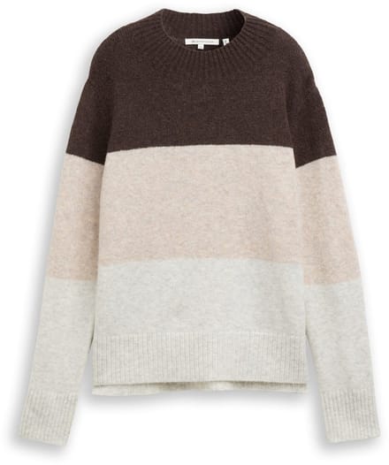 Tom Tailor Denim - Gebreide trui met colour blocking - Maat S - brown camel colorblock
