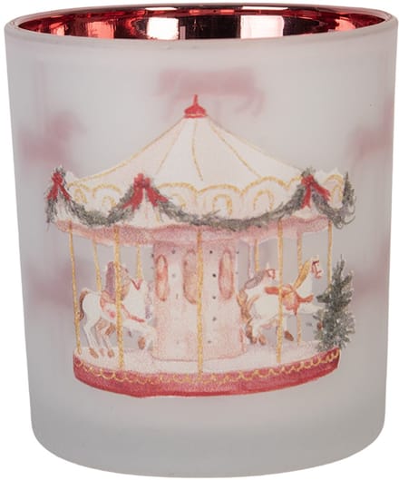 Clayre & Eef Waxinelichthouder Ø 7x8 cm Wit Glas Kerst