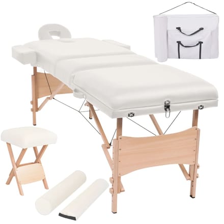 vidaXL - Massagetafel- - en - krukset - inklapbaar - 3 - zones - 10 - cm - dik - wit
