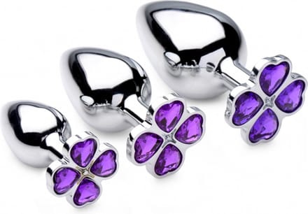 Violet Flower Gem Anal Plug Set - Silver