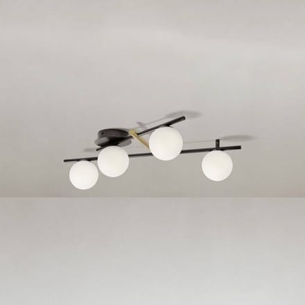 miloox by Sforzin Kika plafondlamp, 4-lamps, zwart/wit, metaal, glas