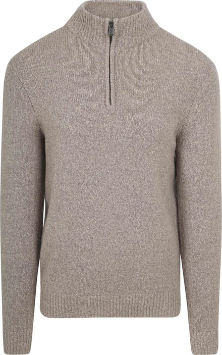 Suitable Half Zip Pullover Boiled Wool Taupe - Maat XXL - Heren - Quarter zip - Schipperstrui met rits - Volwassen mannen