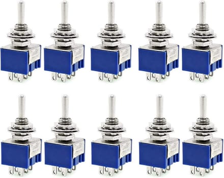 DPDT Tuimelschakelaar 6 Pins - 10 Stuks, 2 Posities - AC 125V/6A