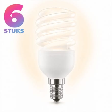 6x Spiraal Spaarlamp E14 - 11W - Daglicht (6400K) - 550 lm - 10 jaar - Niet Dimbaar