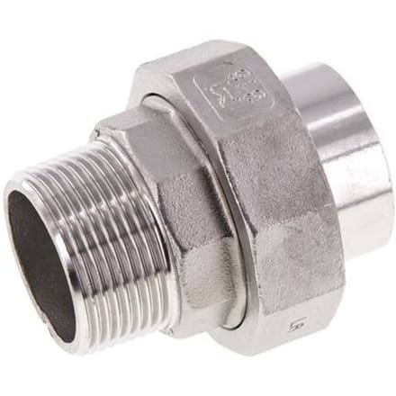 Rechte Koppeling  R1 1/4" Buitendraad X 42,4mm met Laseinde In RVS met Vlakke Afdichting PTFE 16bar