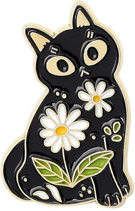 Pin Broche - enamel pin - kledingspeld - Kat bloemetjes