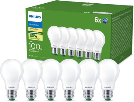 Philips LED spot Ultra Efficient A60 7.3W/827 (100W) Frosted 6-pack E27