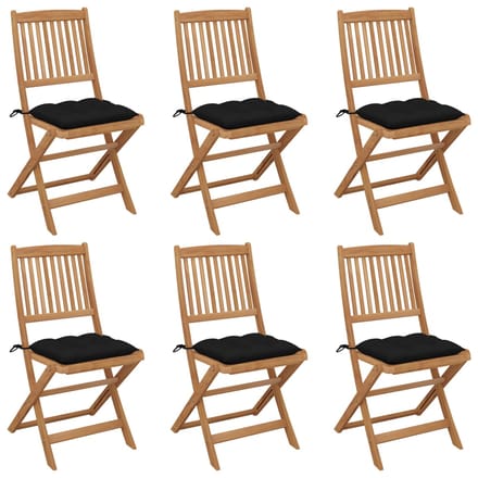 vidaXL - Inklapbare - stoelen - 6 - st - met - kussens - massief - acaciahout