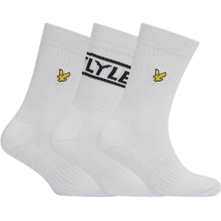 Lyle & Scott Heren Belettering Crew Sokken (Set van 3) (Wit)