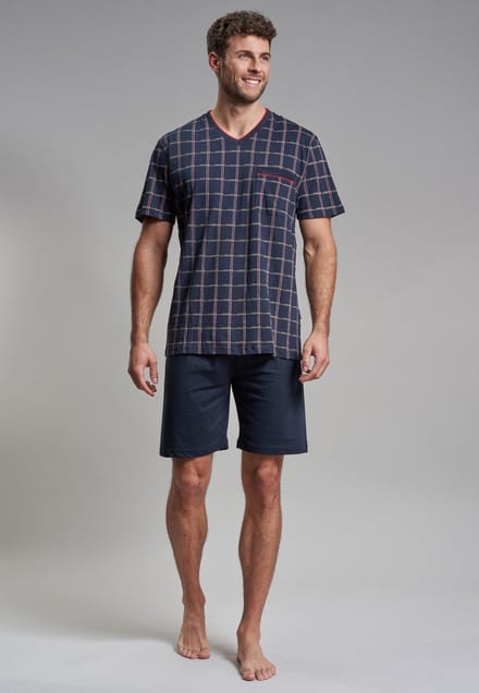 Gotzburg heren shortama - blauw met rood en wit geruit