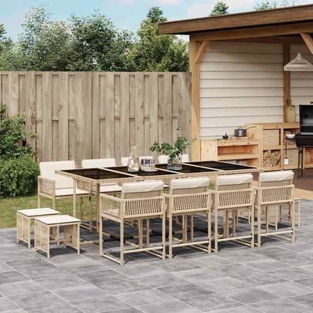 vidaXL - 13-delige - Tuinset - met - kussens - poly - rattan - beige