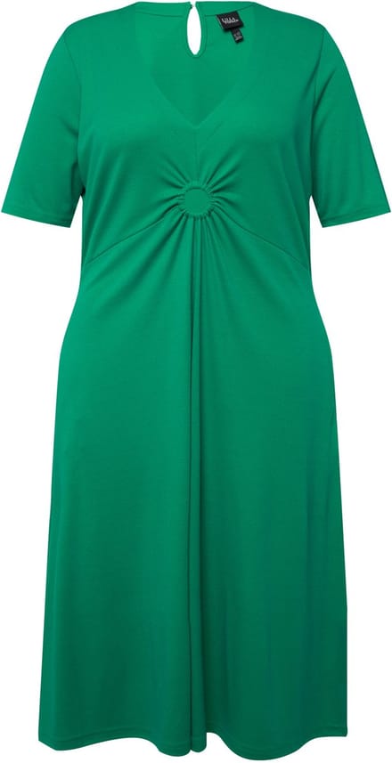 Ulla Popken - Dames - Jersey midi-jurk A-lijn V-hals halve mouwen - Smaragd - Maat 50+
