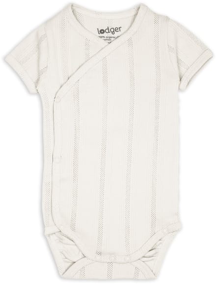 Lodger Romper met korte mouwen - Pointelle - Wit - Maat 56 - bio katoen - Overslag romper
