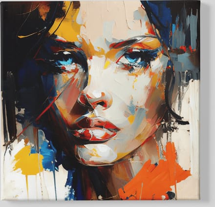 Canvas Schilderij - Abstract - Vrouw Gezicht - Kunst - 100x100x2 cm