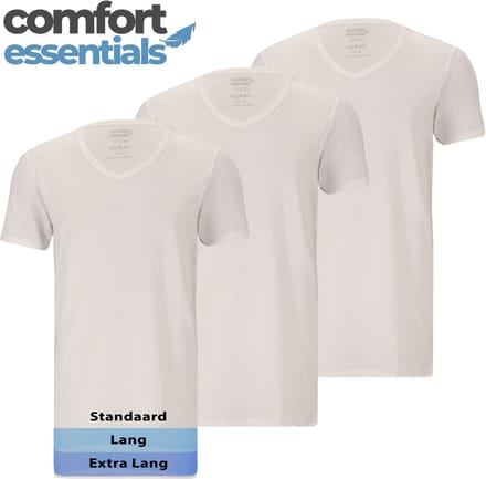 Comfort Essentials - T Shirts Heren - Extra Lang - Wit M - 3 Pack -V Hals - Ondershirt Heren