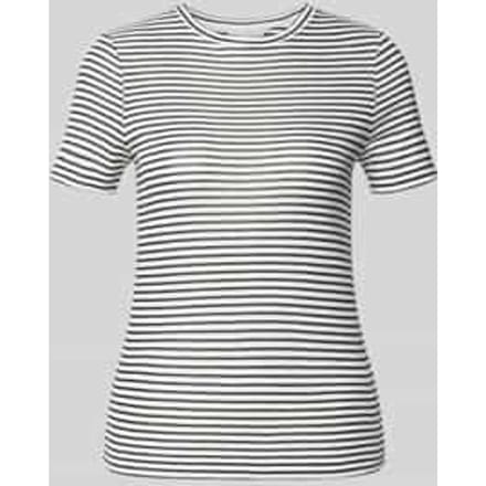 T-shirt met geribde ronde hals
