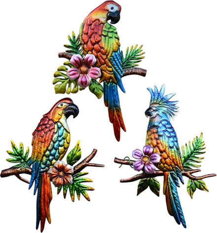 Set van 3 Tropische Papegaai Wanddecoratie in Metaal