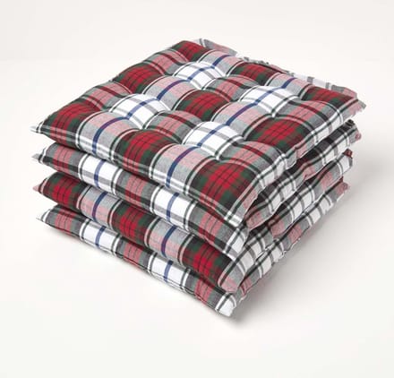 Homescapes Macduff Tartan zitkussens, 100% katoen, set van 4