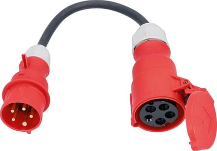 Adapterkabel CEE 400V 16A naar 32A 5-polig, 0,3m Zware Rubberen Stroomkabel IP44