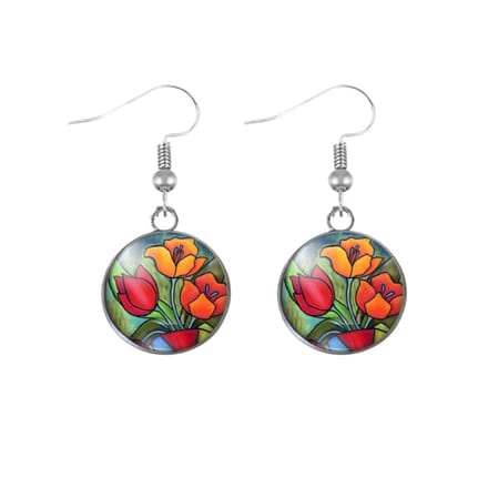 Zilver- oorbellen-gekleurd- lang- Tulp-Charme Bijoux