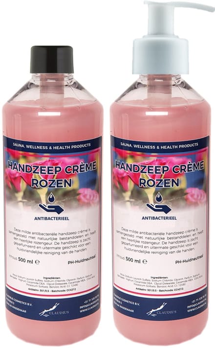 Handzeep Crème Rozen 500 ml - set van 2 stuks - met gratis pomp - Voordeelverpakking