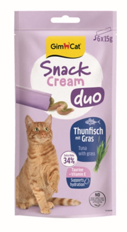 GimCat Kattensnack Cream Duo Tonijn & Gras - 6 x 15 gr