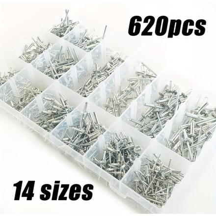620 stuks Aluminium Blindklinknagels, 14 Maten Popnagels Assortimentskit, 1/8  3/16 3/32  5/32  Diameter Blindklinknagelset 1set
