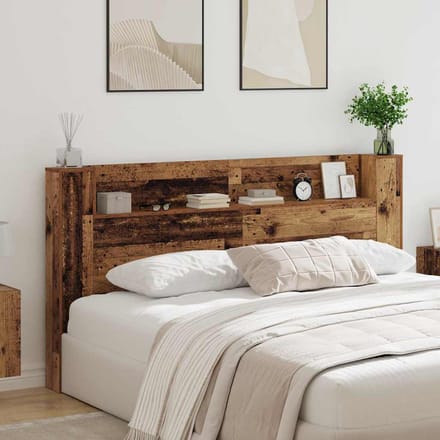 vidaXL - Opslag - hoofdeinde - met - LED - Oud - hout - Bewerkt - hout