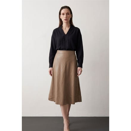 Hoog-Waisted Midi A-Lijn Nepleer Rok