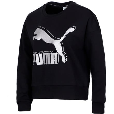 Puma Womens Classics Logo Metallic Crew Sweatshirt Zwart 597405 71