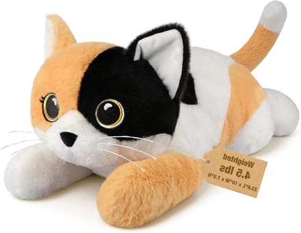 Gewogen Pluche Kat - Knuffel Kat - Ontspanning Thuis - Zacht Katoen - 60 cm - Wit Zwart Oranje
