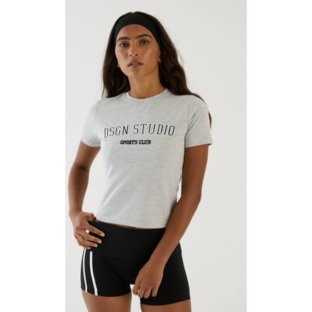 Dames Dsgn Studio Applique Geborduurd Baby T-shirt | Asgrijs | Maat: Small