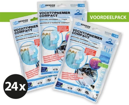 Benson clean vochteter-vochtopnemer compact - 210 gram - 24 stuks - met hanger - Lavendel