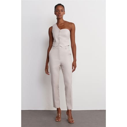 Hoge Taille Slim Fit Crepe Broek