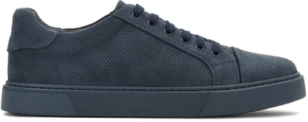 Navy blue suede men's sneakers with perforated upper