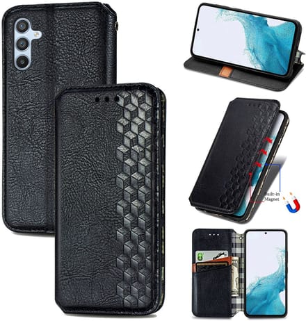 Luxe PU Lederen Ruitpatroon Wallet Case + PMMA Screenprotector voor Galaxy A36 _ Zwart