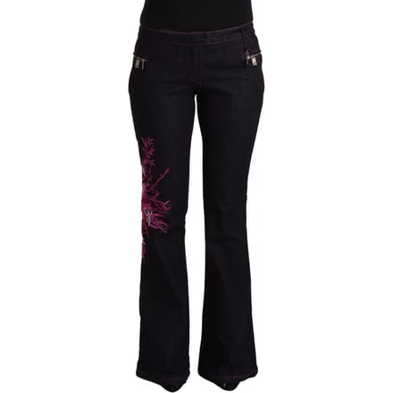 Exte Dames Zwarte Katoen Stretch Middelhoog Taille Flared Denim Jeans