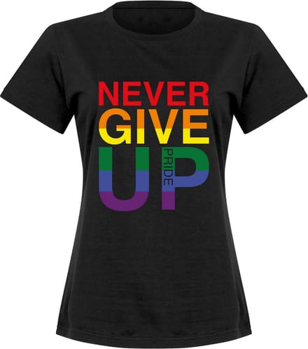 Never Give Up Pride T-Shirt - Zwart - Dames - M