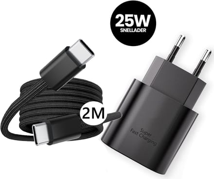 DISEV® – 25W Super Snellader – Power Adapter – USB-C Oplader – 2m USB-C Kabel – Universele Snellader