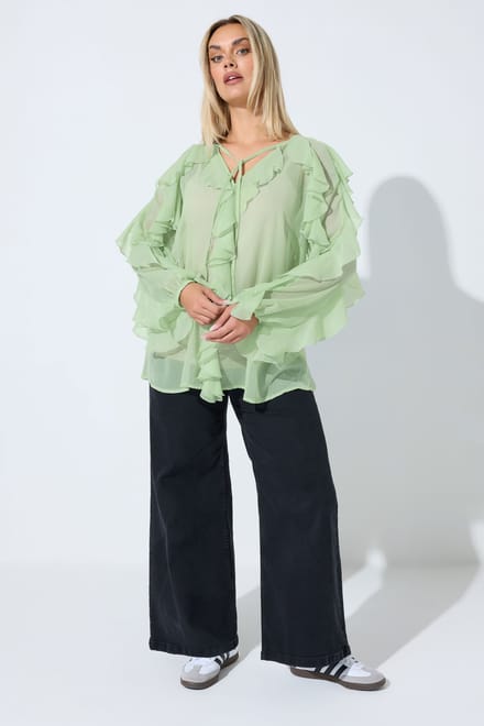 Limited Collection Sage Green Volant Chiffon Blouse Size 48