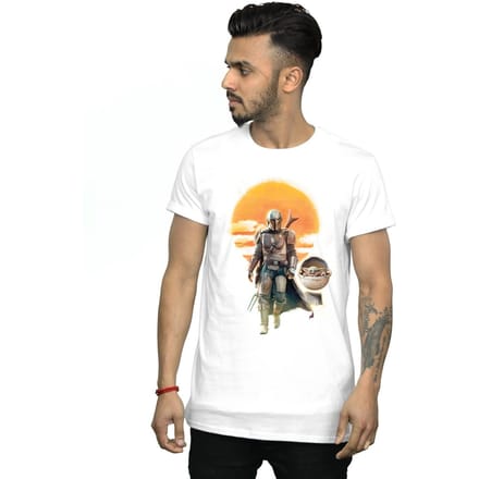 Star Wars Heren The Mandalorian Sunset Poster T-Shirt (Wit)