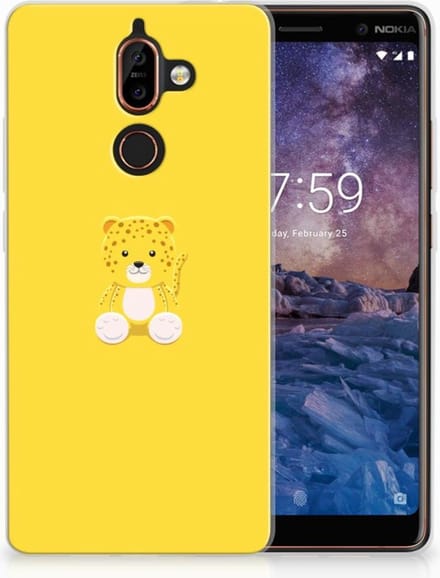 Nokia 7 Plus Telefoonhoesje met Naam Baby Leopard