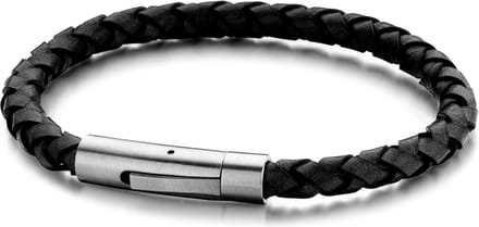 Frank 1967 7FB-0407 Leren armband met stalen sluiting - heren - 6 mm / 21 cm - Zwart