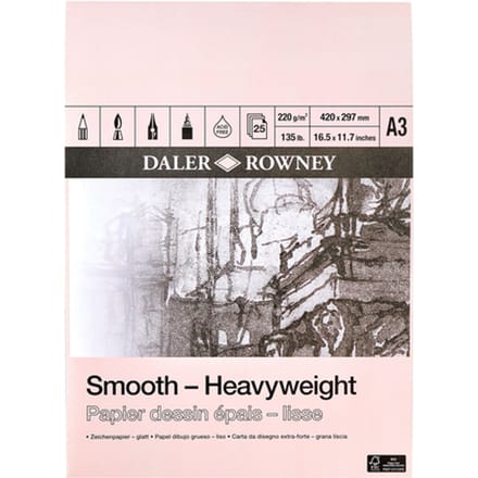 Tekenpapier Daler-Rowney Smooth Heavyweight 220gr A3 natuurlijk wit