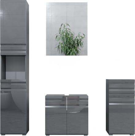 Vicco Badkamermeubel set Fredd, Antraciet Hoogglans, 4-delig